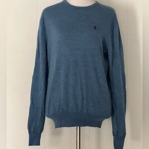 Ralph Lauren Blue Crewneck Sweater with Ribbed Details
